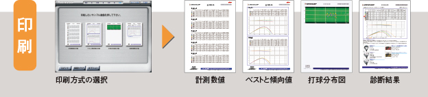 印刷 印刷方式の選択 計測数値 ベストと傾向値 打球分布図 診断結果